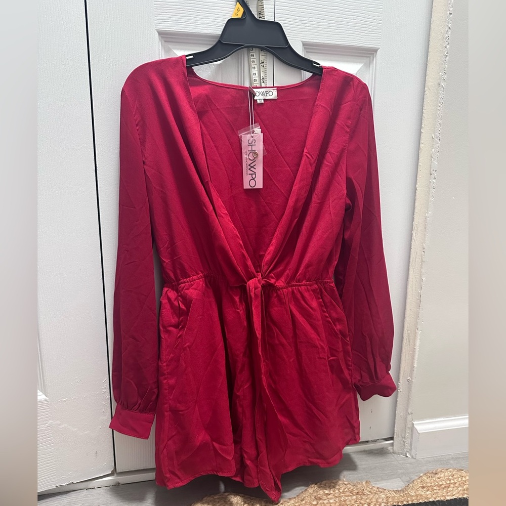 Red Long Sleeve Romper NWT